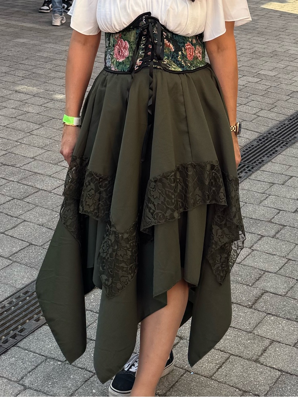 Women's Olive Green Layered Midi Skirt - Unbranded